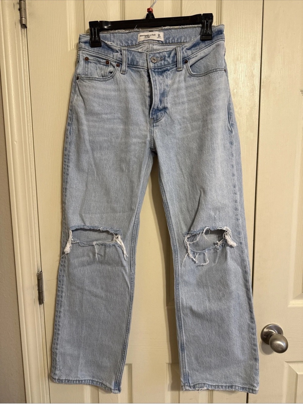Abercrombie & Fitch Light Blue Distressed Low Rise Jeans - Size 24